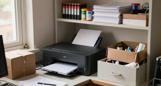 cluttered home office storage