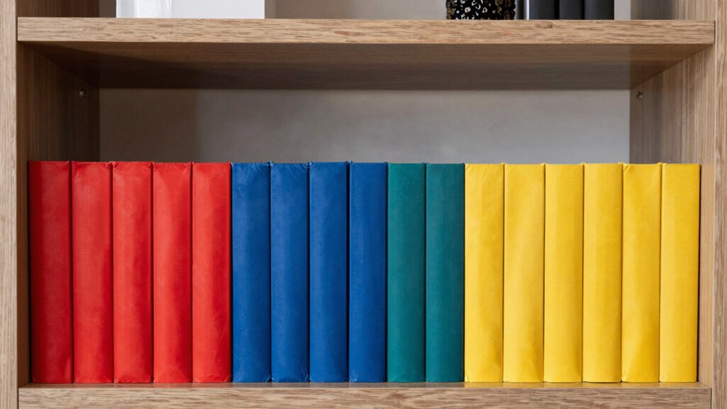colorful harmonious bookshelf display