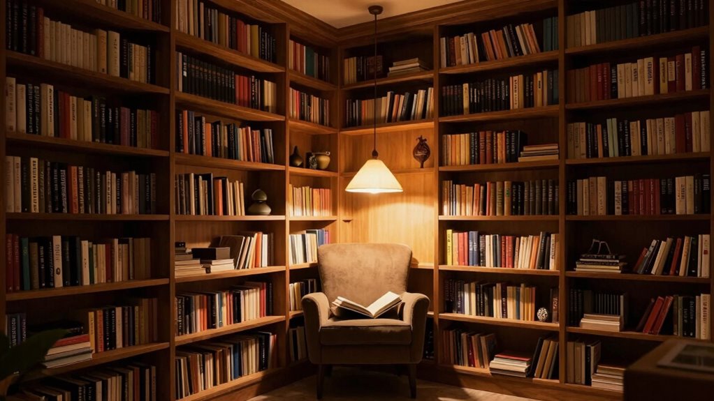 layered home library lighting