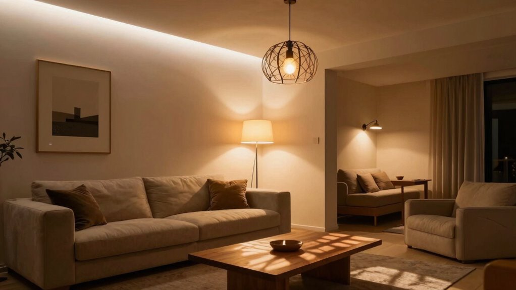 layered targeted living room lighting