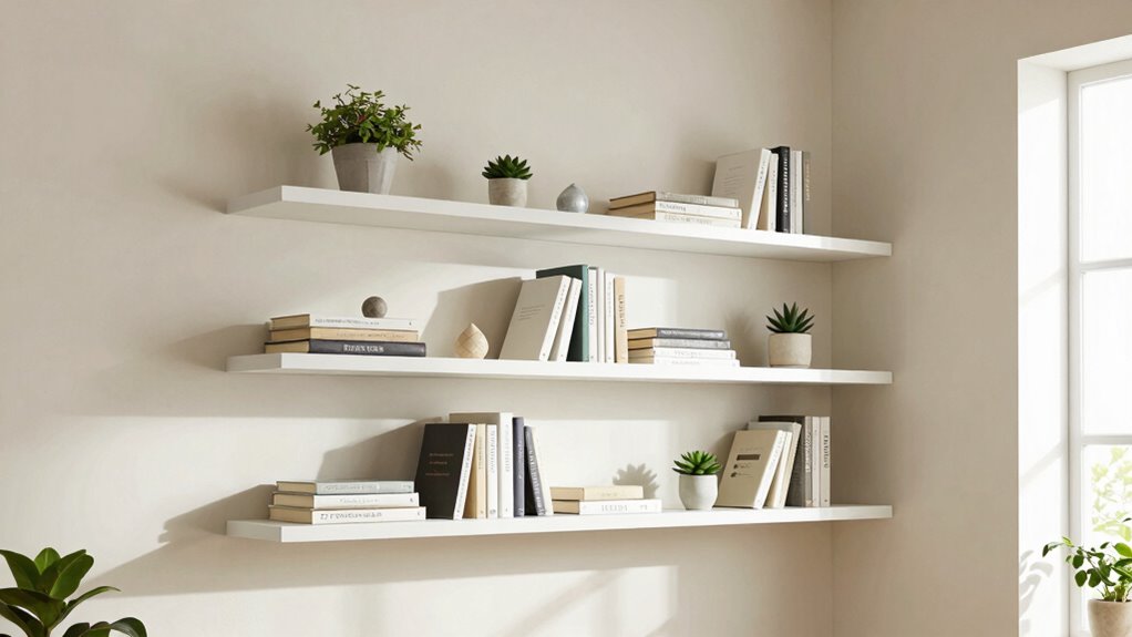 maximize space with floating shelves