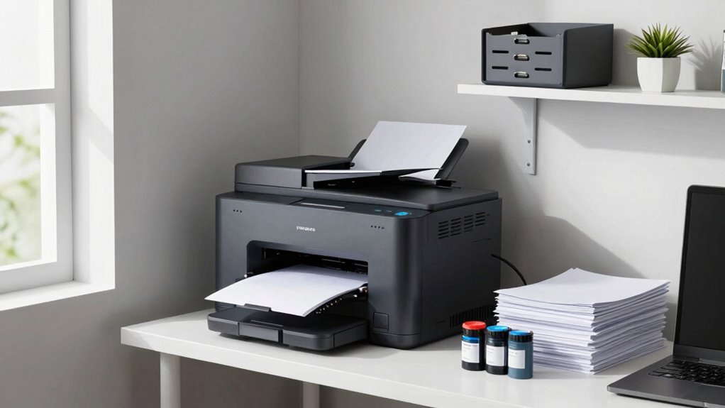 organized printer supplies storage