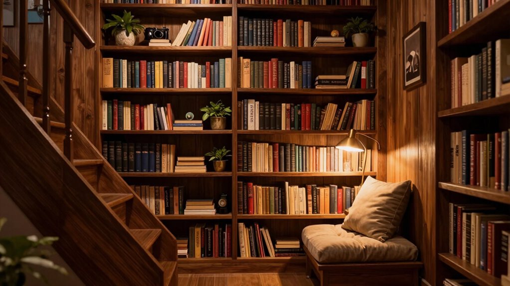 under stairs library organization